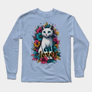 Cat Lover with spalsh of flowers Long Sleeve T-Shirt